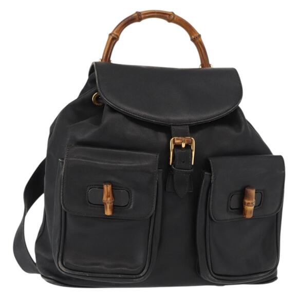 GUCCI Bamboo Backpack Leather Black Gold 003 2058 0016 Auth 154504 main image 16